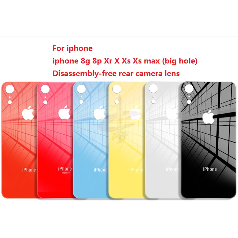 Ốp điện thoại mặt kính họa tiết lỗ pin lớn cho iphone 8 8plus Xr X Xs Max 8P XsMax Plus