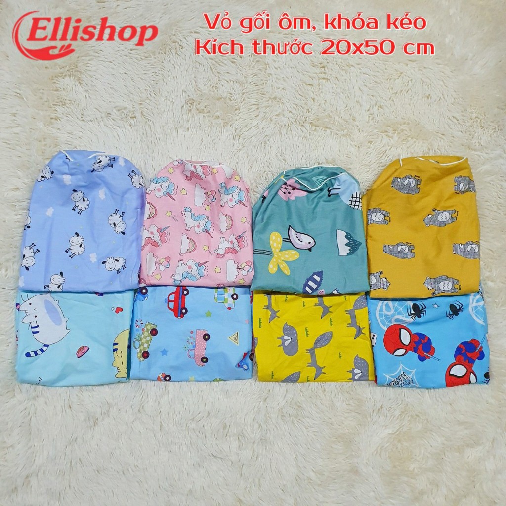 Gối ôm cho bé, vỏ gối ôm cotton 100% mát mịn 20x50cm