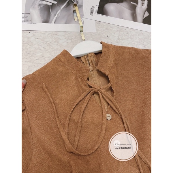 ⚡️BÁN SỈ⚡️Đầm nhung nâu cổ tàu tay bồng | BigBuy360 - bigbuy360.vn