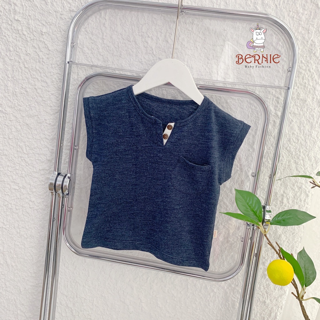 Áo phông bé trai cổ V, áo thun bé trai cotton xước mềm mát Bernie