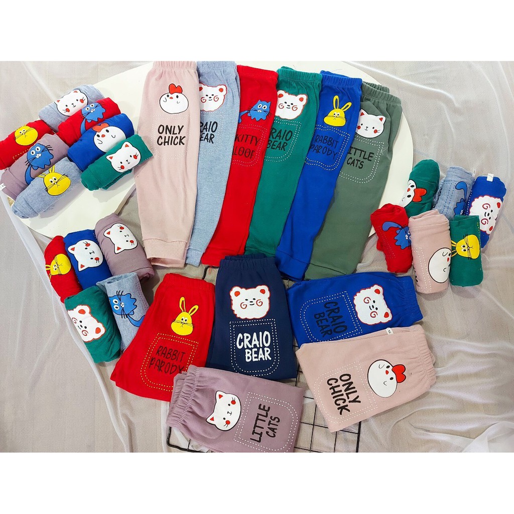 Set 5 Quần dài bozip len tăm hình động vật cho bé trai, bé gái từ 8-18 kg