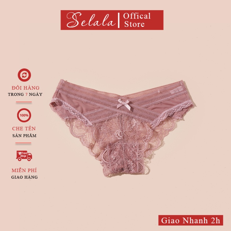 Quần Lót Ren Selala Cạp Chéo Phối Nơ Siêu Sexy Quyến Rũ QR16