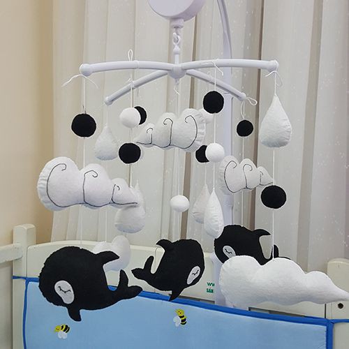 Treo Nôi Đen Trắng Khung J Hộp Nhạc Cót 1 Bài -  Đồ Chơi giáo Dục Sớm Montessori