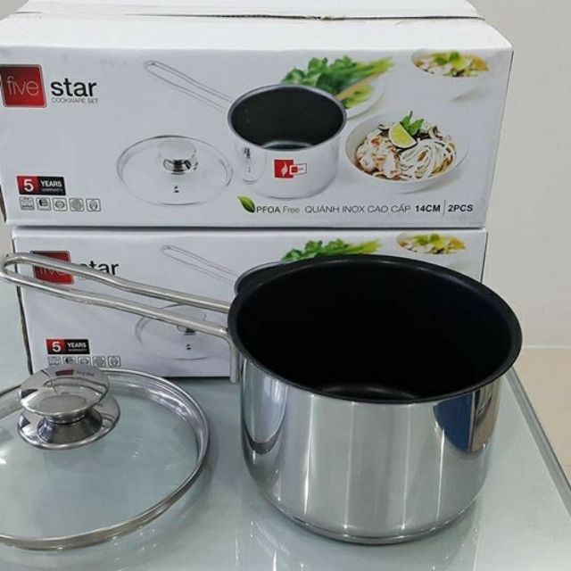 Quánh nấu cháo bột chống dính 3 đáy inox 430 Fivestar Standard nắp kính bếp từ