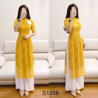 Áo dài cách tân ren cài hoa cực xinh