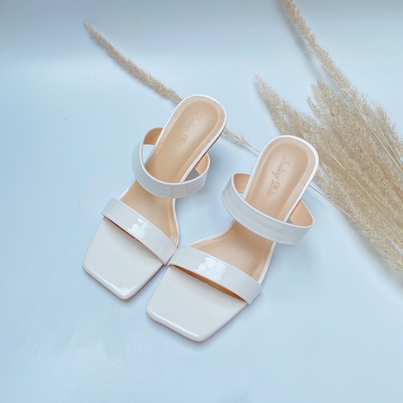 Giày công sở nữ guốc cao gót sandal hở gót nữ da mềm gót chắc chắn
