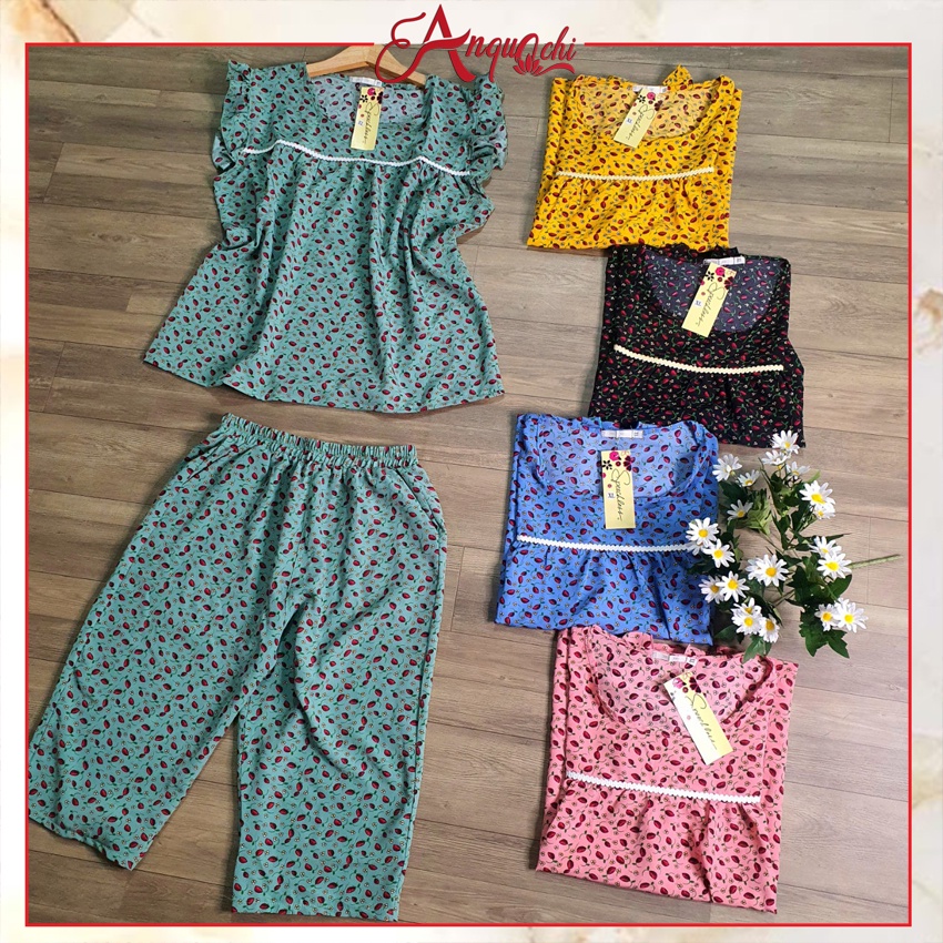 Đồ Bộ Nữ Mặc Nhà Anquachi Quần Lửng Lụa Hoa Nhí Lưng Thun Mặc Ở Nhà Đẹp Đi Chơi Dễ Thương S074