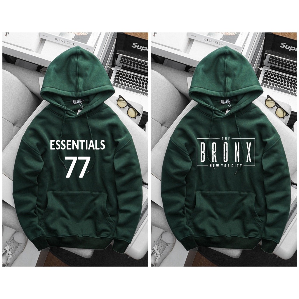 BIGSIZE - Áo khoác BB - Boiz hoodie unisex màu xanh ve chai form bigsize 90kg - 130kg - in hình Ess + Bronx