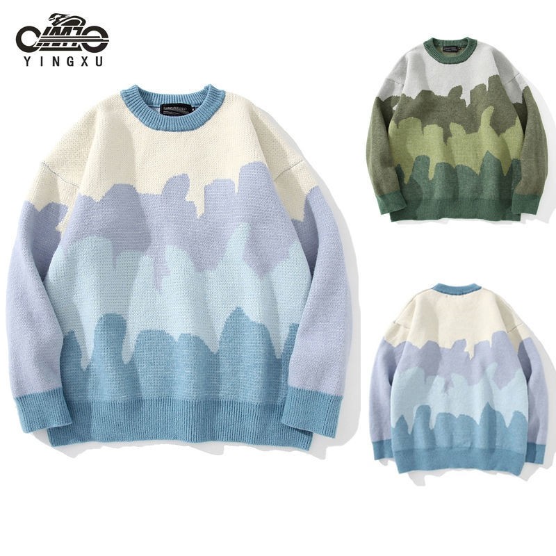Áo sweater dành cho nam cổ tròn dáng rộng in họa tiết phong cách Nhật Bản thời trang thu đông 2 màu tùy chọn M-2XL