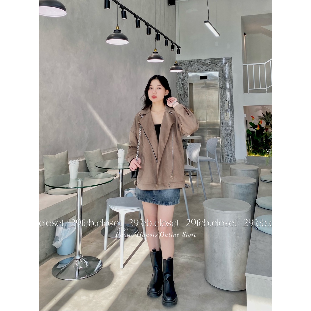 Áo khoác Biker Jacket da lộn oversize - 29feb.closet - A117