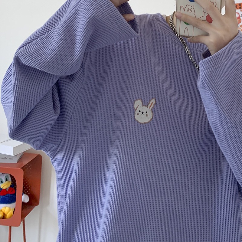 Áo Sweater Nam Nữ Unisex Form Suông Rộng Chất Nổi Trơn, Áo Len Mỏng In Hình Kute Phong cách Ullzang Hàn Quốc