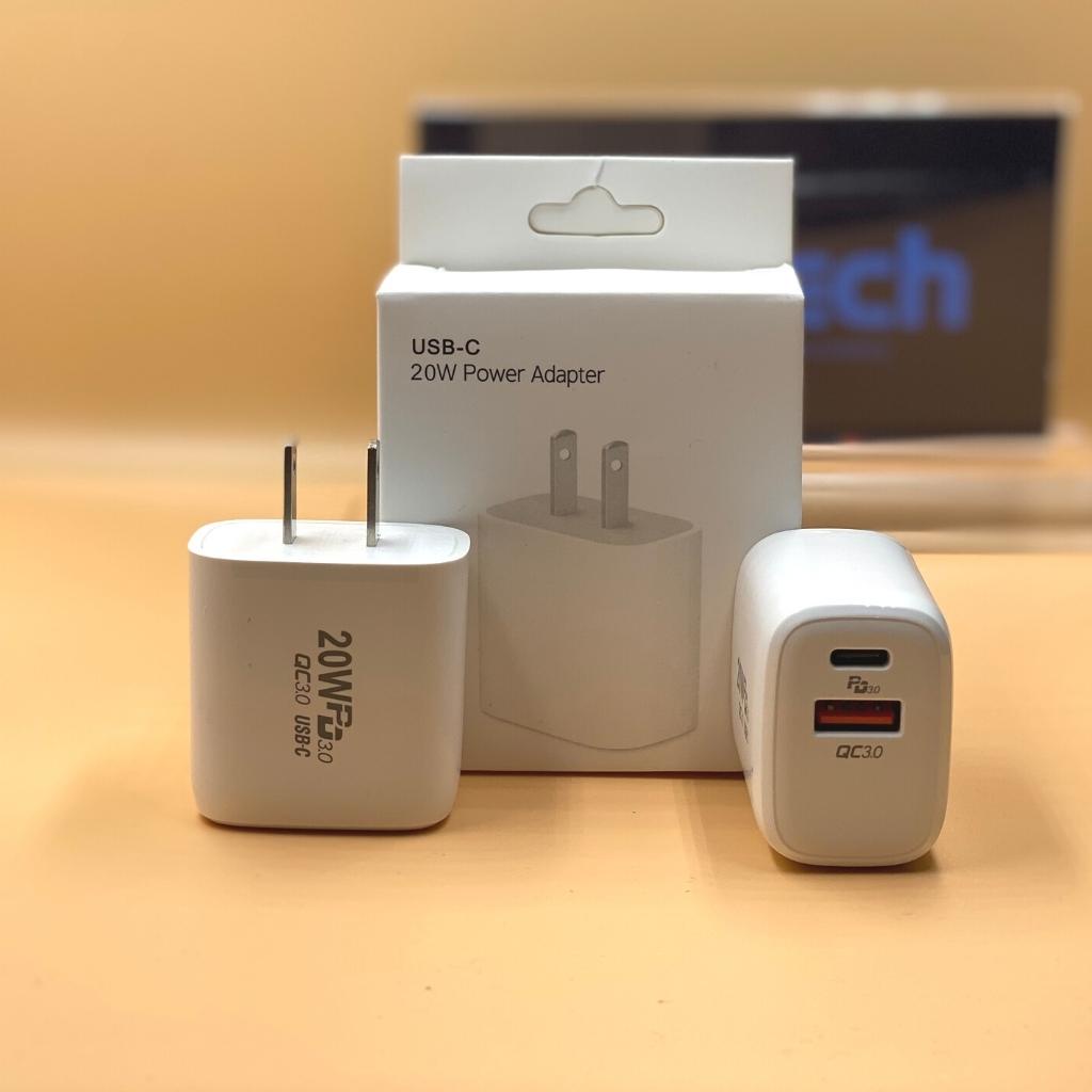 Sạc nhanh 20w màu trắng 2 cổng pd và usb 3.0 tiêu chuẩn FC RoHS CE phù hợp mọi thiết bị hỗ trợ sạc nhanh