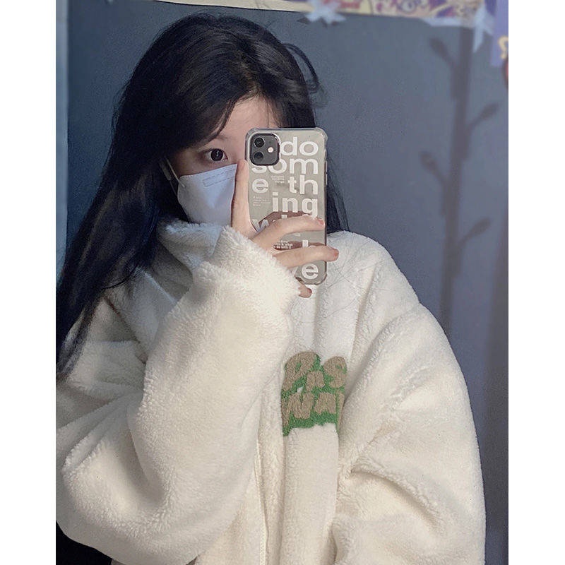 Lamb Funger 外 女 Mùa thu và mùa đông Phiên bản Hàn Quốc của sinh viên lỏng lẻo BF Lazy 风 Oversize Plus Velvet Dày ấm
