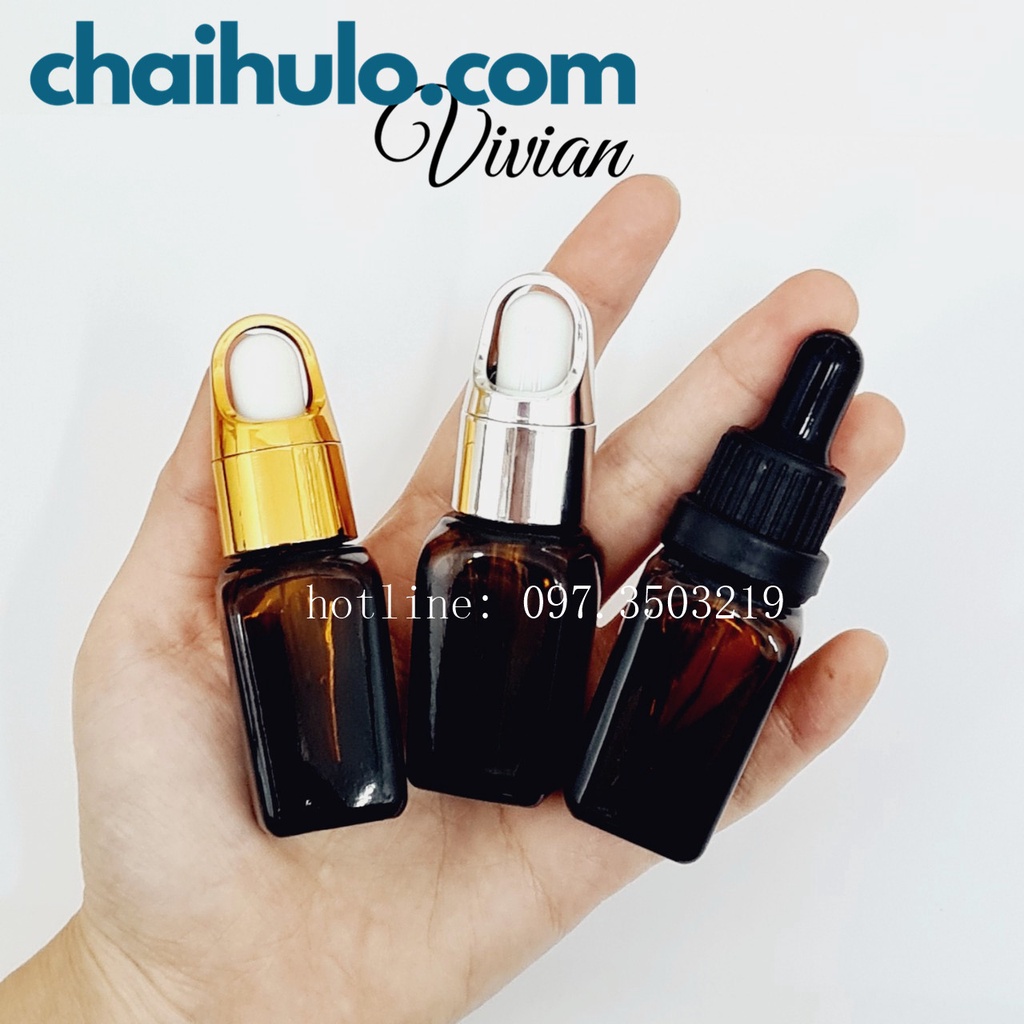 10ml / 20ml - Lọ chiết mỹ phẩm thân vuông, lọ chiết nước hoa, thuỷ tinh nâu, nắp bóp giỏ hoa bền đẹp