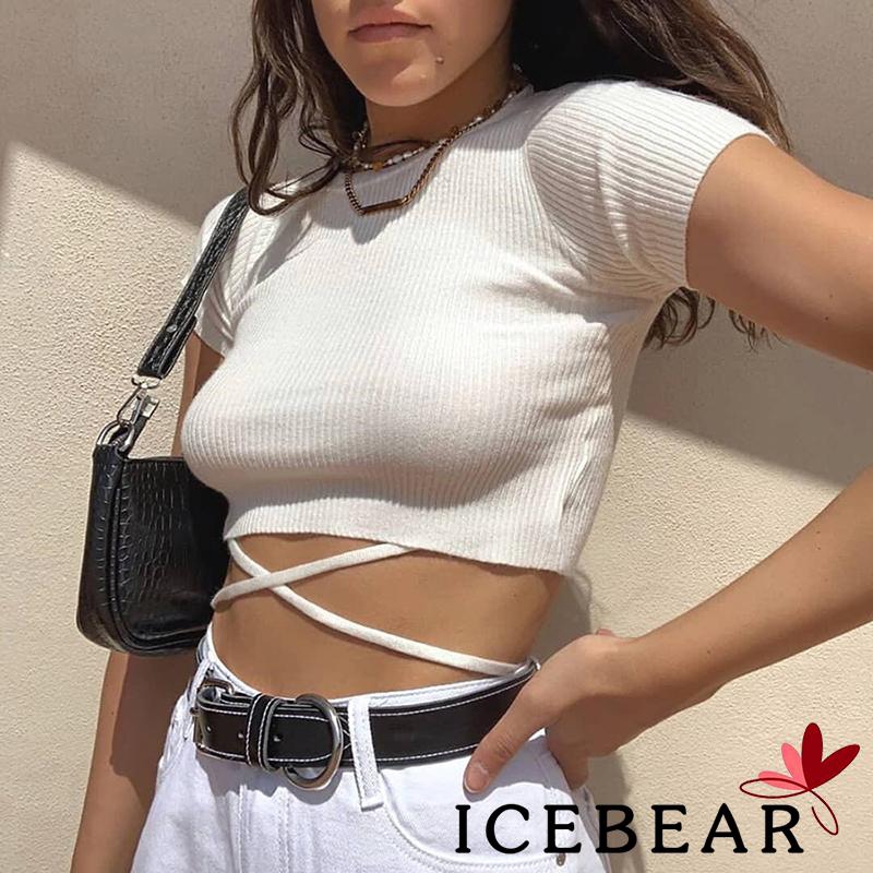 Áo Croptop Tay Ngắn Thiết Kế Quyến Rũ Cho Nữ