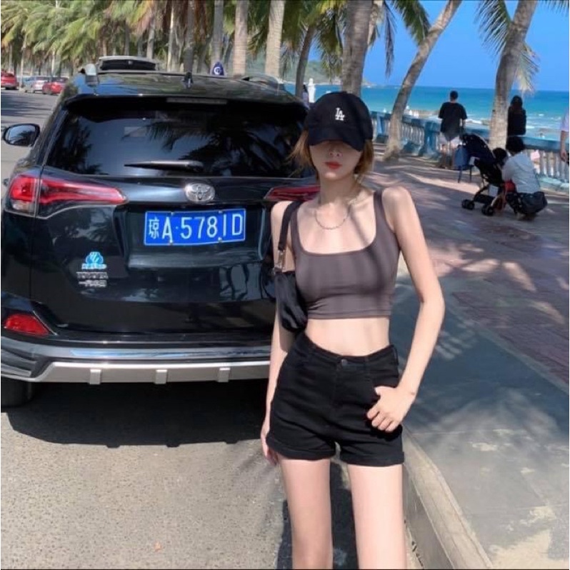 Quần short ngắn jean denim nữ trơn dày dặn cao cấp ôm bó - Order taobao quảng châu