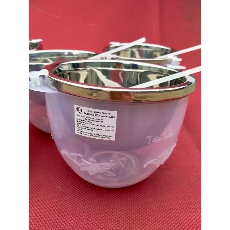 Combo 6 Bát Đựng Rượu - Ướp Lạnh inox và Dụng Cụ Ướp Lạnh Trái Cây Và Rượu inox Tặng Kèm Muỗng Múc