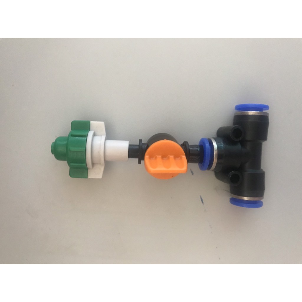 1 Béc phun sương, tưới lan đơn xanh có van khóa đầu béc kết nối ống 8mm