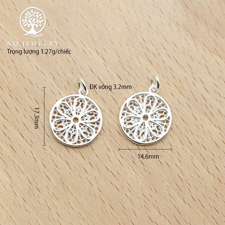 Charm bạc mặt tròn treo hình hoa - NQ Jewelry