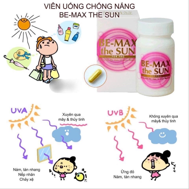 Viên uống chống nắng trắng da chống nám Bemax The Sun Nhật Bản Chính Hãng 30viên
