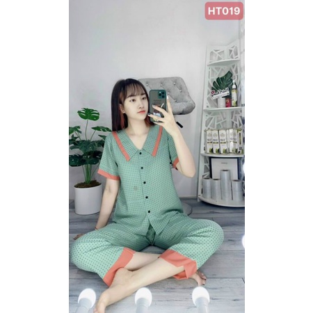 Bộ mango nữ quần dài cổ sen nhọn mặc nhà mát mẻ