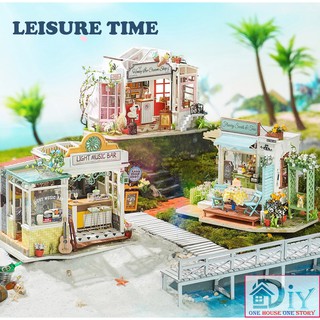 [Bản tiếng Anh]Nhà búp bê tự lắp ráp bằng gỗ 3D DIY LEISURE TIME - Robotime(Kèm keo+nhíp)- Quà tặng sinh Nhật giáng sinh
