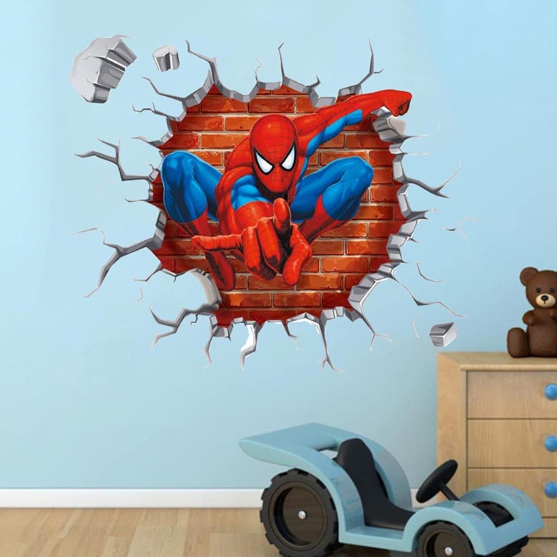 Miếng dán PVC hình anh hùng màu tối trang trí phòng ngủ cho bé trai