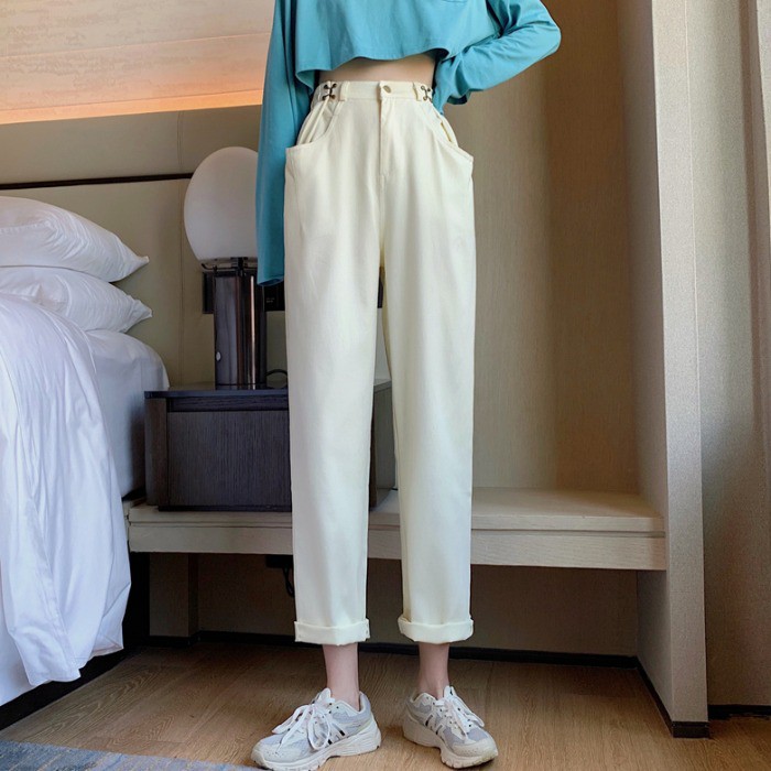 Quần Dài Lưng Cao Ống Rộng Màu Trơn Phong Cách Trẻ Trung | BigBuy360 - bigbuy360.vn