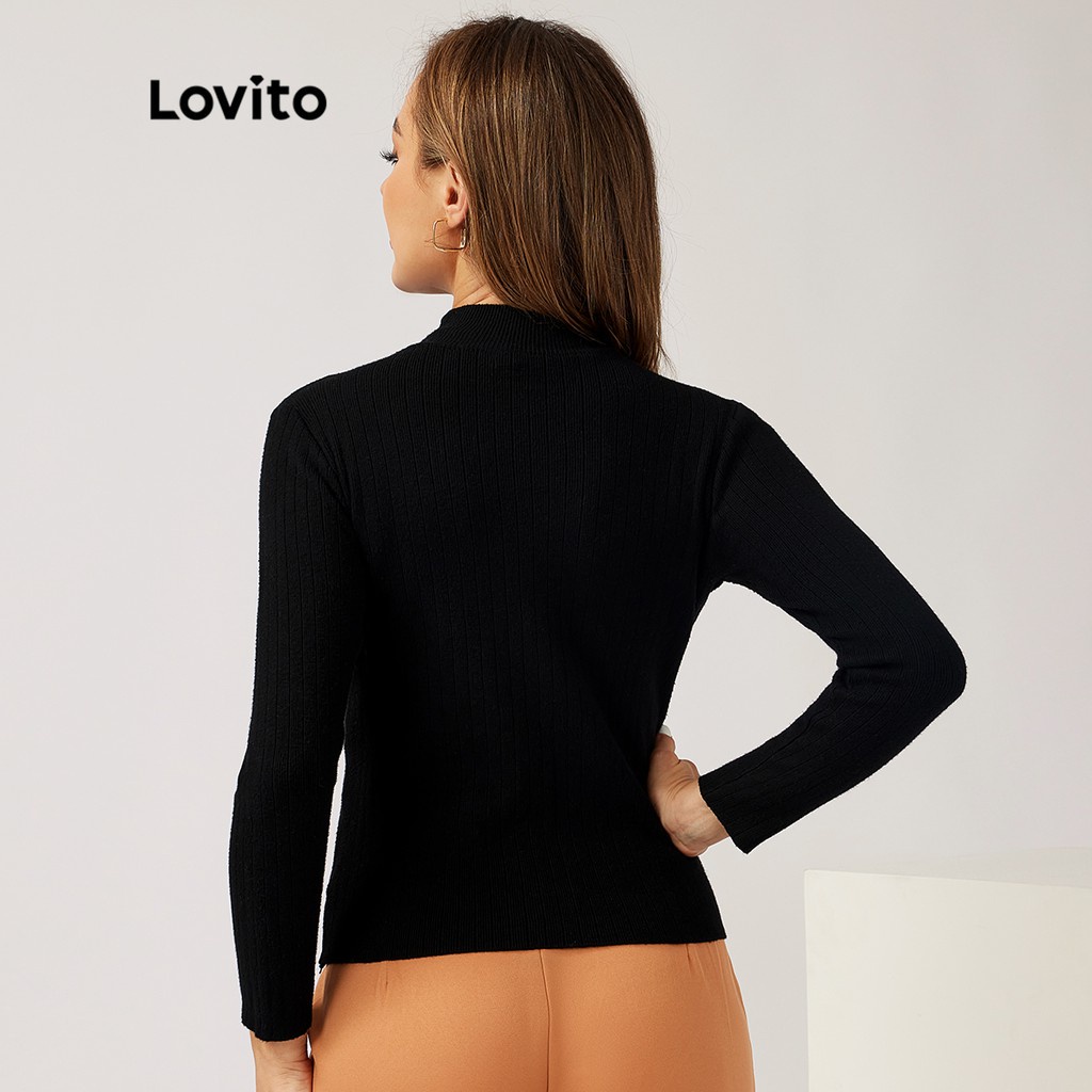 Lovito Áo len thường trơn cổ cao dài tay dệt kim sọc L21LT114