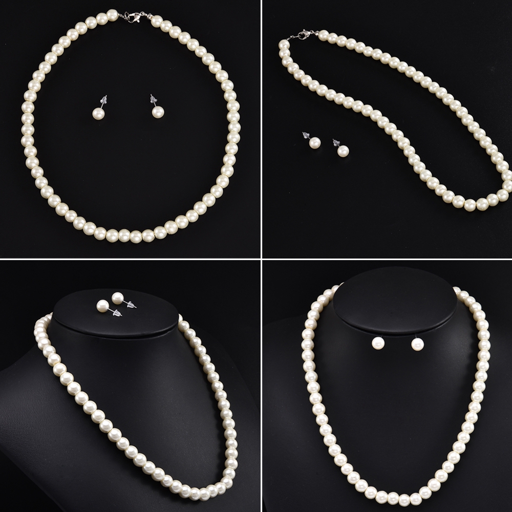 Set vòng cổ kèm khuyên tai phối ngọc trai thời trang nữ tính