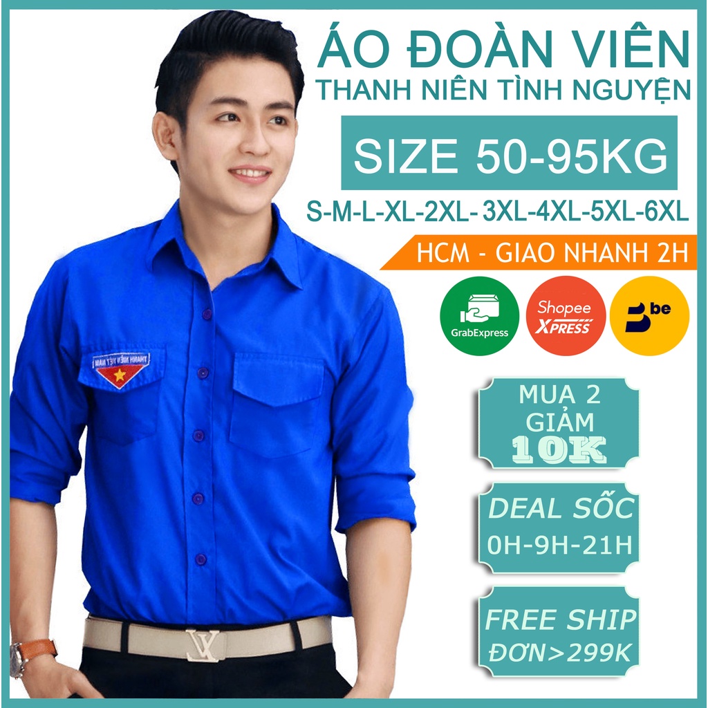 Áo sơ mi đoàn thanh niên tình nguyện cho nam tay dài cao cấp 50-95kg