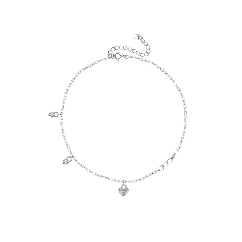 Vòng tay nữ lắc tay nữ bạc s925 trái tim đính đá và 2 viên pha lê tròn tua rua Cá jewelry LTB162