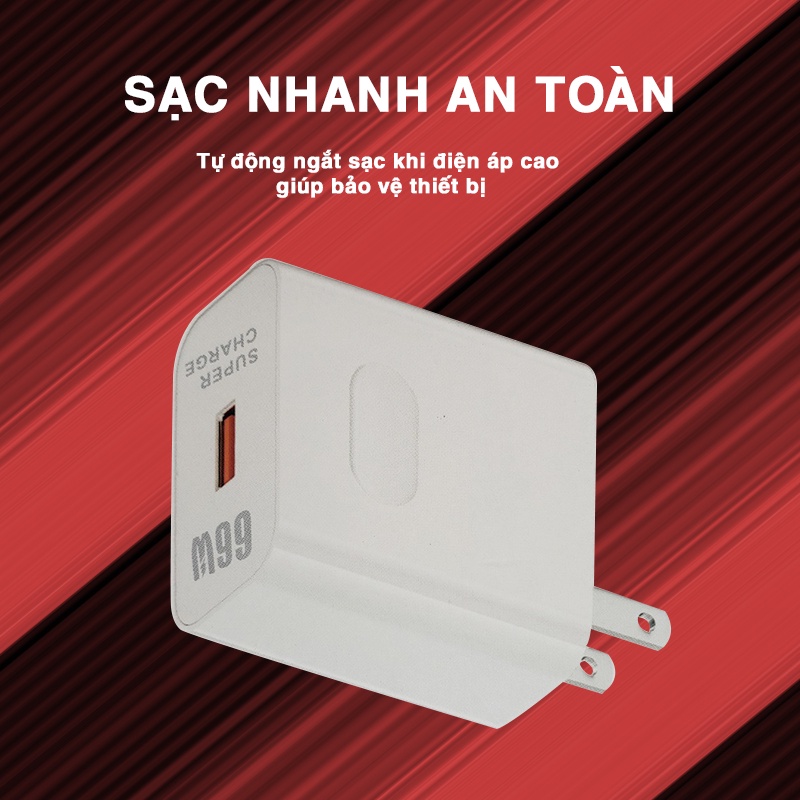 Củ sạc nhanh 66W cho Xiaomi Oppo Vivo Samsung Huawei phòng chống cháy nổ chịu nhiệt cao