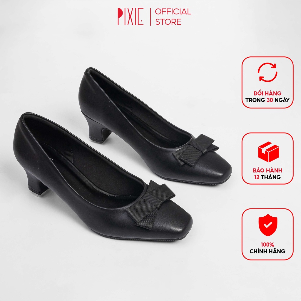 Giày Cao Gót 3cm Mũi Tròn Gắn Nơ X948 Pixie
