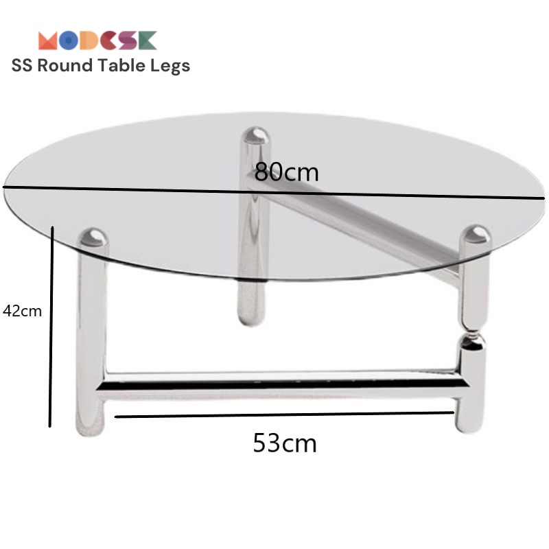 Bàn trà Sofa [Sang trọng] 3 chân trụ tròn MODESK SS Round Table Legs kính cường lực, khung inox 304