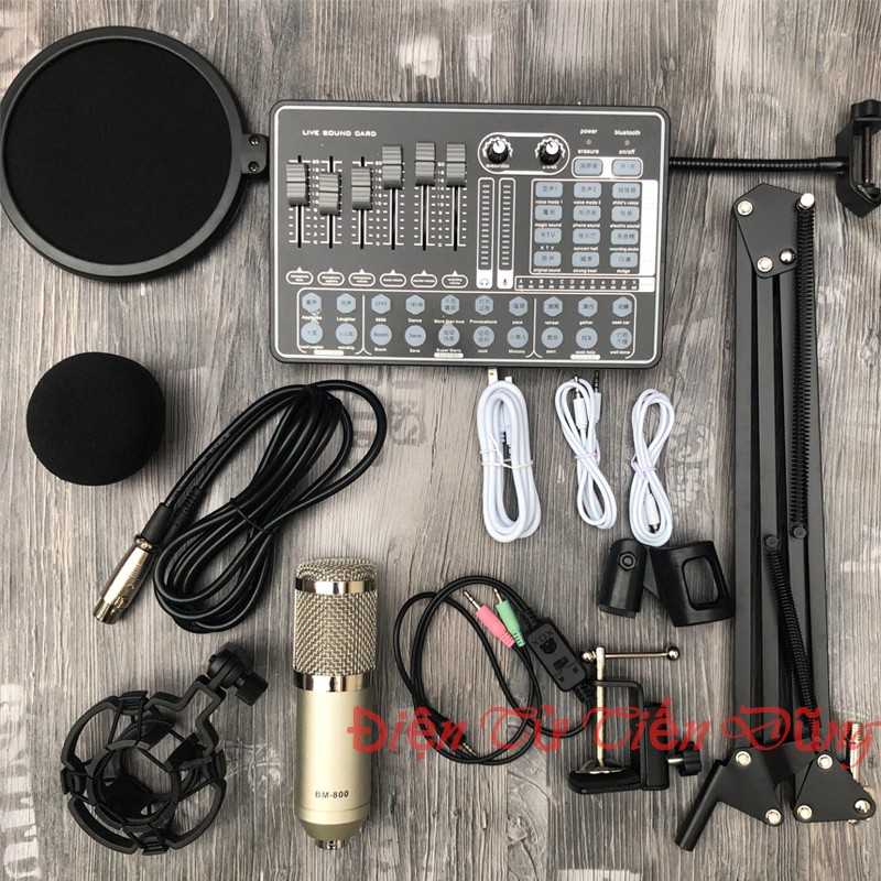 Micro thu âm sound card h9 mic bm900 chân màng dây live stream ma2- Mic thu âm sound card h9 có auto-tune