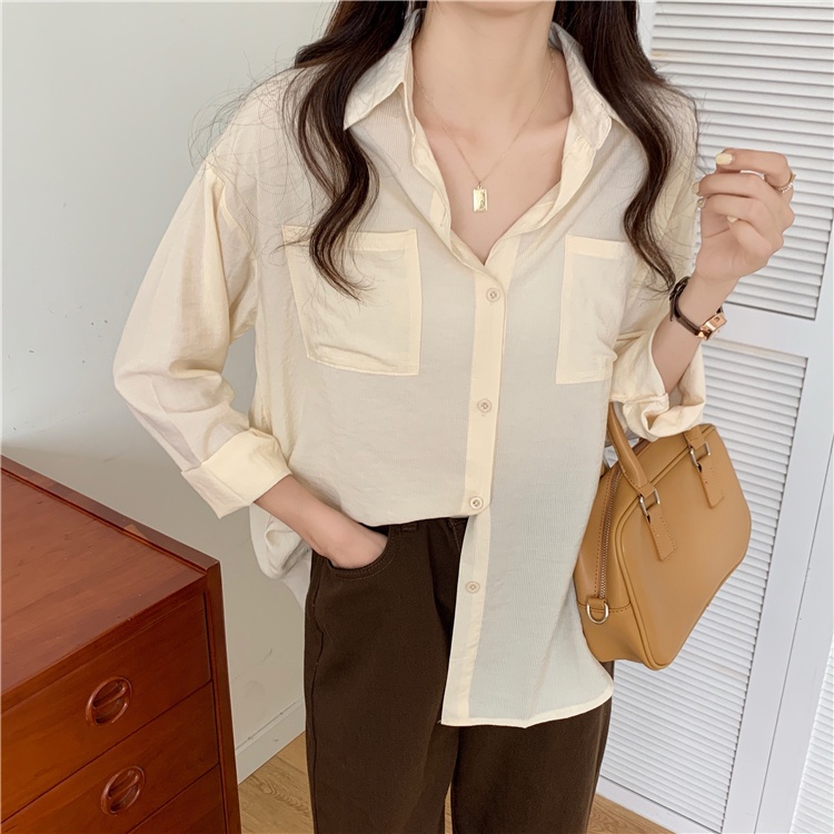 Áo sơ mi nữ Tay dài Form rộng Ulzzang Hàn Quốc Sơ mi trơn nữ Dài tay Thời trang