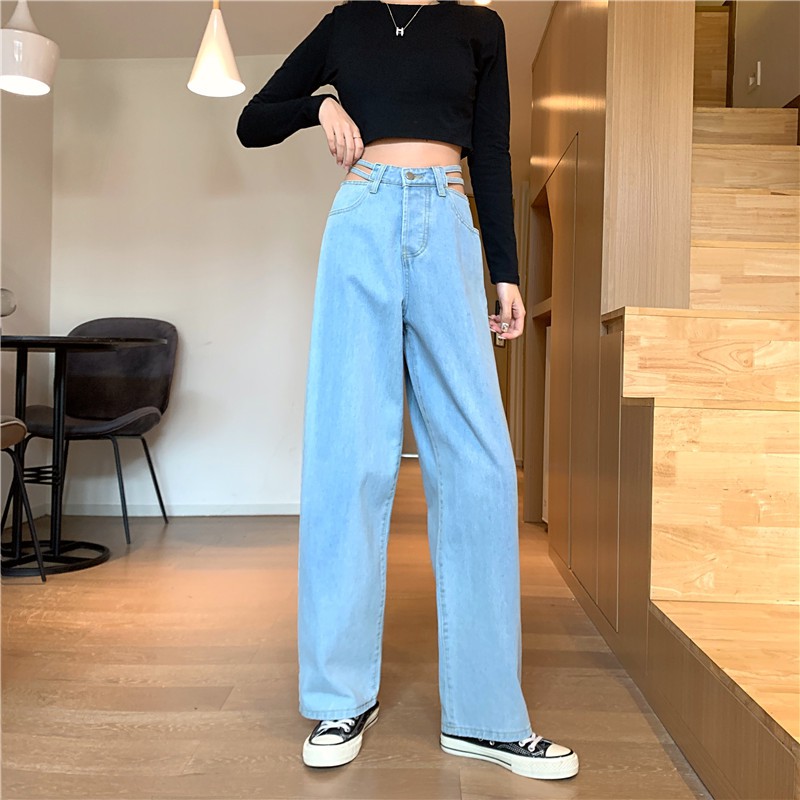 [SẴN] Quần jean ống rộng xanh nhạt  Ulzzang Quảng Châu QDJ47