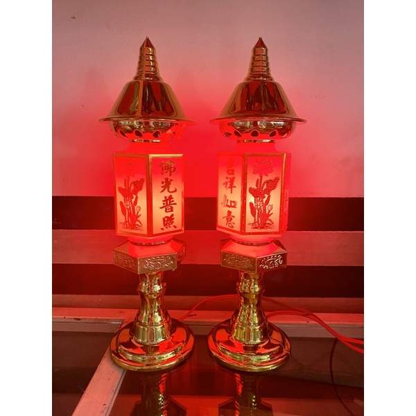 Cặp đèn thờ lục giác thân thuỷ tinh