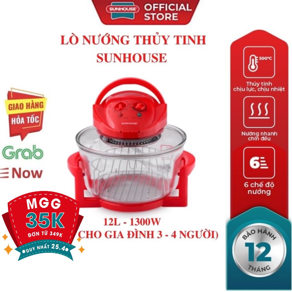 Bếp nướng điện SUNHOUSE SH416-2022 12lít Lò nướng điện đa năng nồi nướng bằng thủy tinh chịu nhiệt