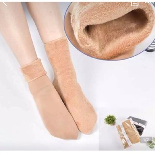 Set 5 đôi Tất/Vớ nữ trơn cổ cao siêu dày lót lông cừu Vintage Cao Cấp giữ ấm mùa đông