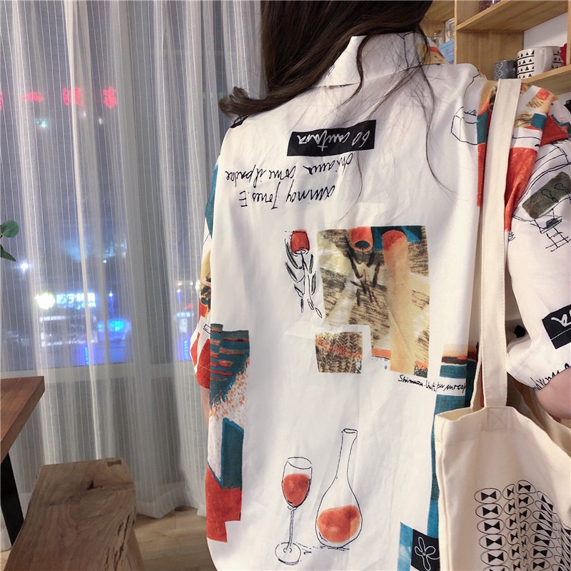 SUXI Áo Sơ Mi Ngắn Tay Nữ Dáng Rộng Kiểu Hàn Quốc