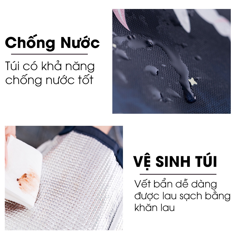 Túi giữ nhiệt 23cm đựng hộp cơm văn phòng - giỏ vải đựng thức ăn có quai