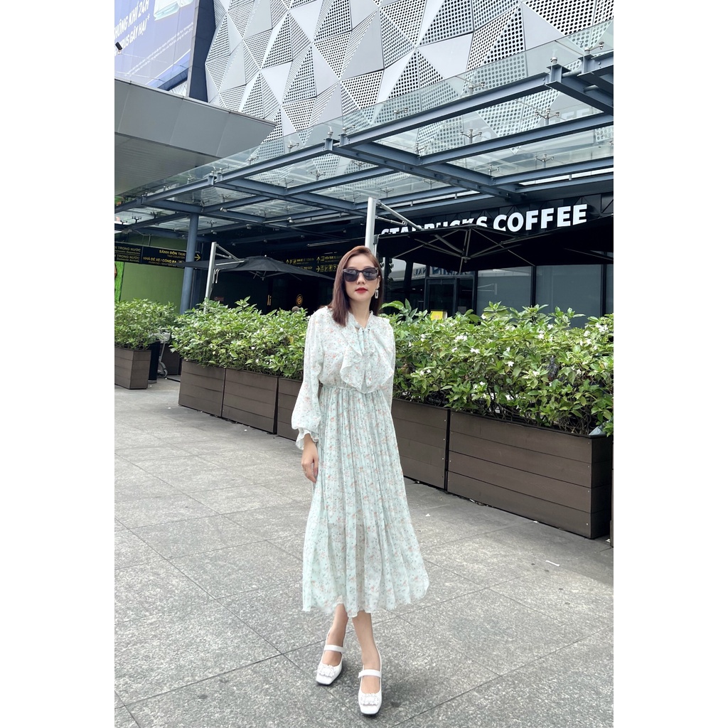 Đầm Hoa Xếp Ly Tiểu Thư Xinh Xắn