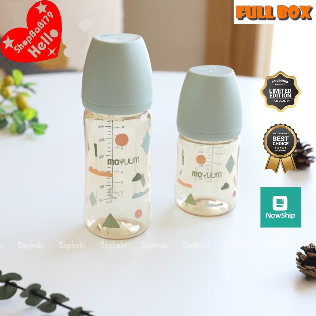 Bình sữa Moyuum Cloud, mẫu mới Limited 2021 Họa Tiết Xanh Lá, moyuum mây 170ml/270ml