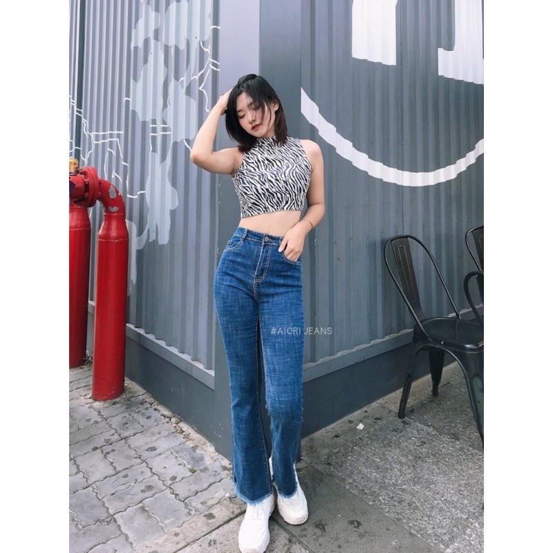 Quần Jean Nữ Aiori Ống Loe Lưng Cao Bò Bass Trơn Dáng Dài Vải Co Giãn Tốt Mềm Mịn Thời Trang Hàn Quốc_Mã A112