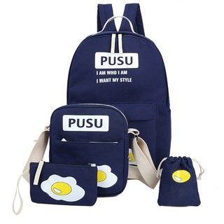 Set 4 balo trứng ốp la Hàn Quốc - Màu xanh đen