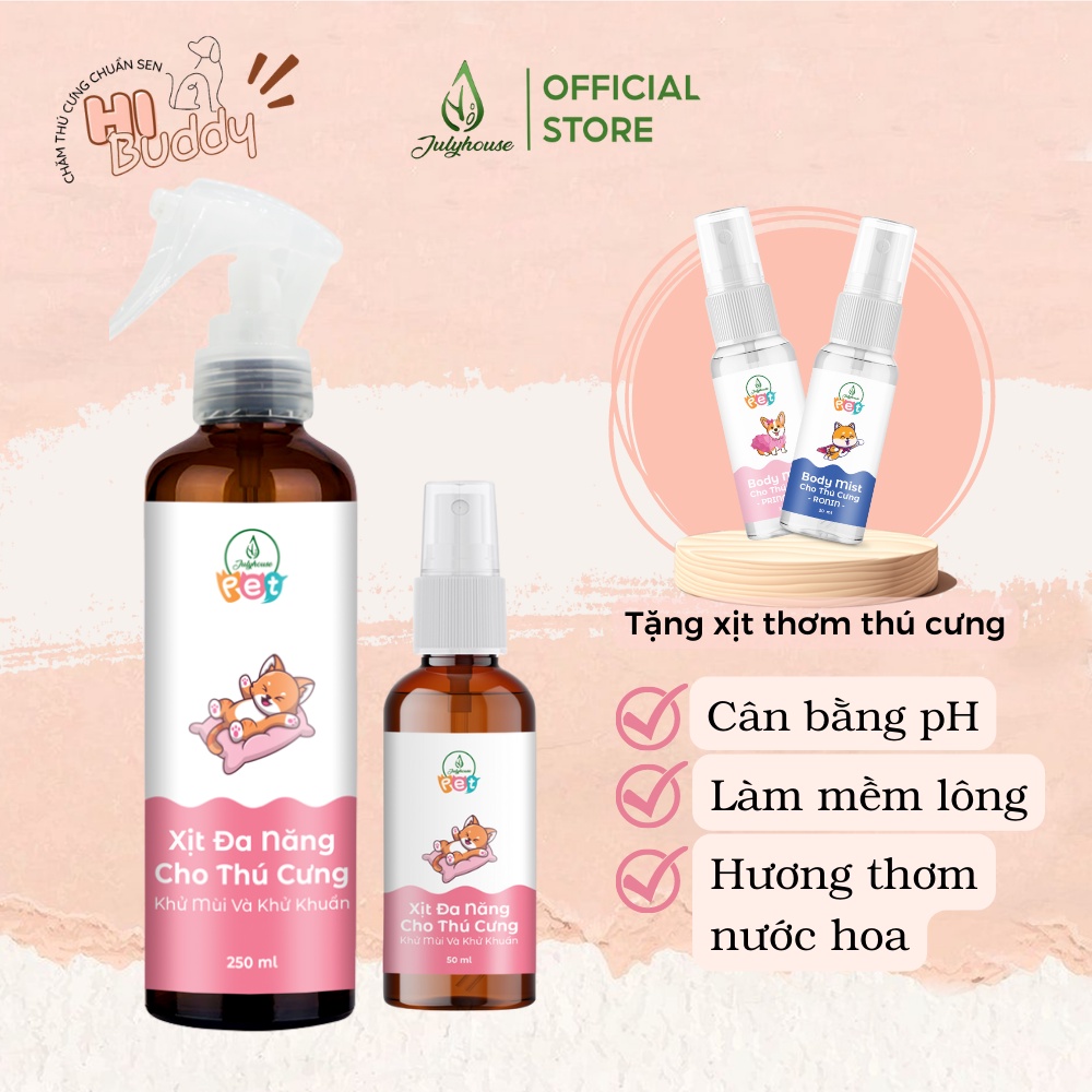 Nước lau sàn cấp tốc dạng xịt khử khuẩn khử mùi chó mèo JULYHOUSE kết hợp tinh dầu Oải Hương, Khuynh Diệp, Sả Chanh