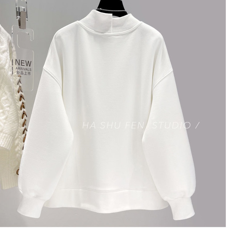 Áo Sweater Tay Dài Cổ Cao Dáng Rộng Màu Sắc Đơn Giản Trẻ Trung