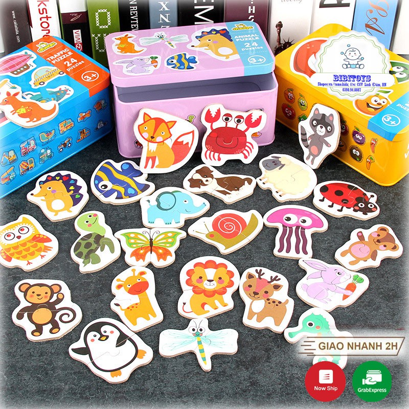 Tranh ghép 2 mảnh gỗ Puzzle cao cấp 24-26 hình